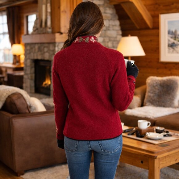 EUC Embroidered Icelandic Design 100% wool zip up cardigan with pockets - size S - Picture 2 of 7